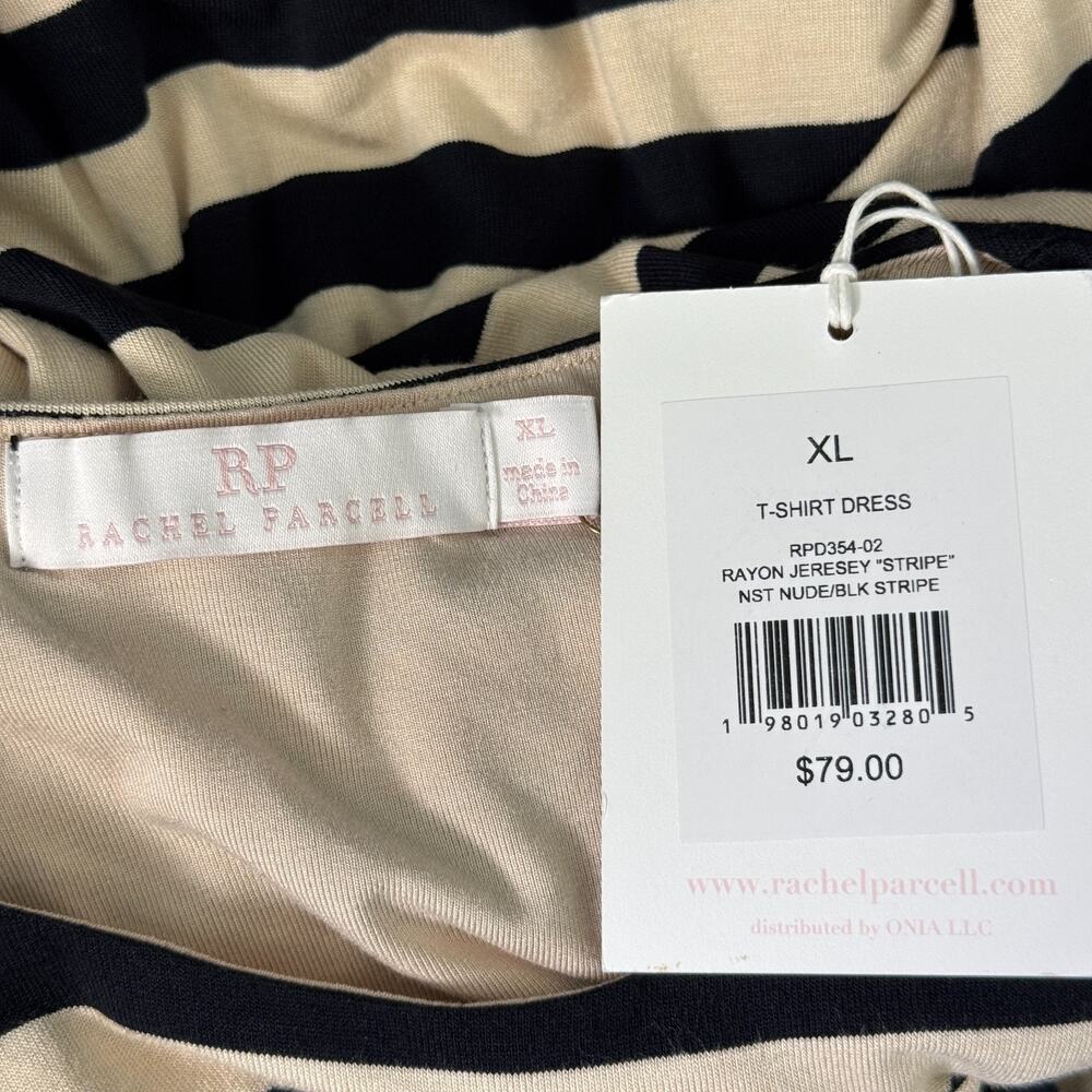Rachel Parcell T Shirt Dress Womens XL Stripe Rayon Jersey Casual Soft Black Tan - Picture 3 of 11